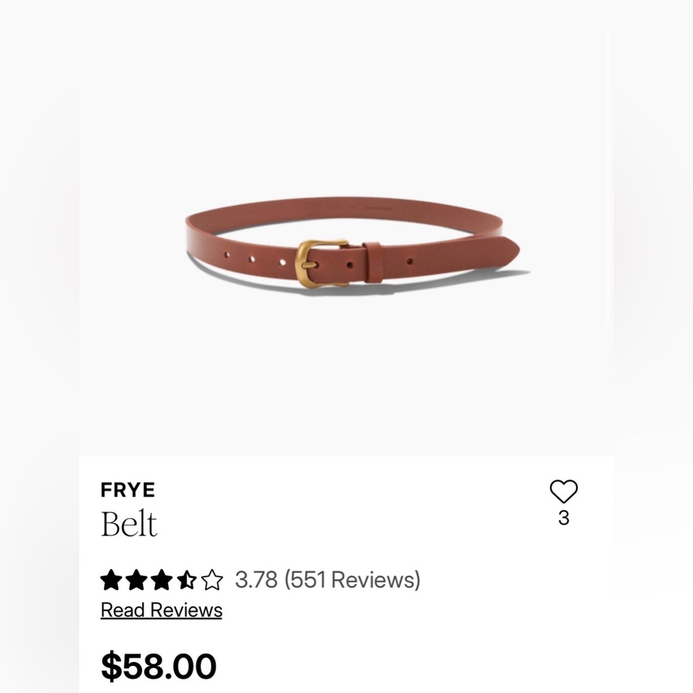 Frye Brown Leather Belt with Gold Buckle 1X/2X